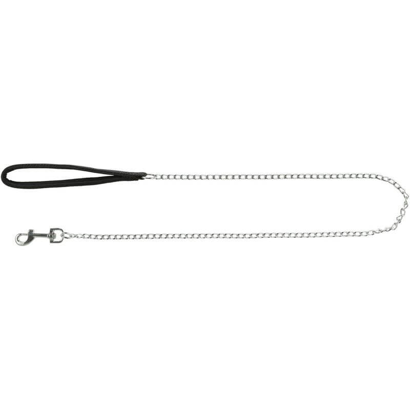 Laisse métal avec poignée en néoprène, XS–S: 1,10 m/2,0 mm, noir