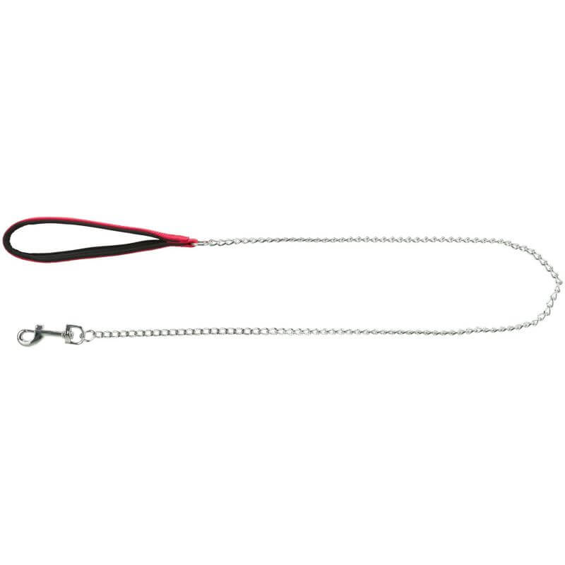 Laisse métal avec poignée en néoprène, XS–S: 1,10 m/2,0 mm, rouge
