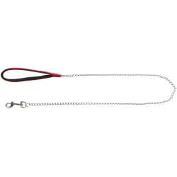 Laisse métal avec poignée en néoprène, M–L: 1,00 m/3,0 mm, rouge