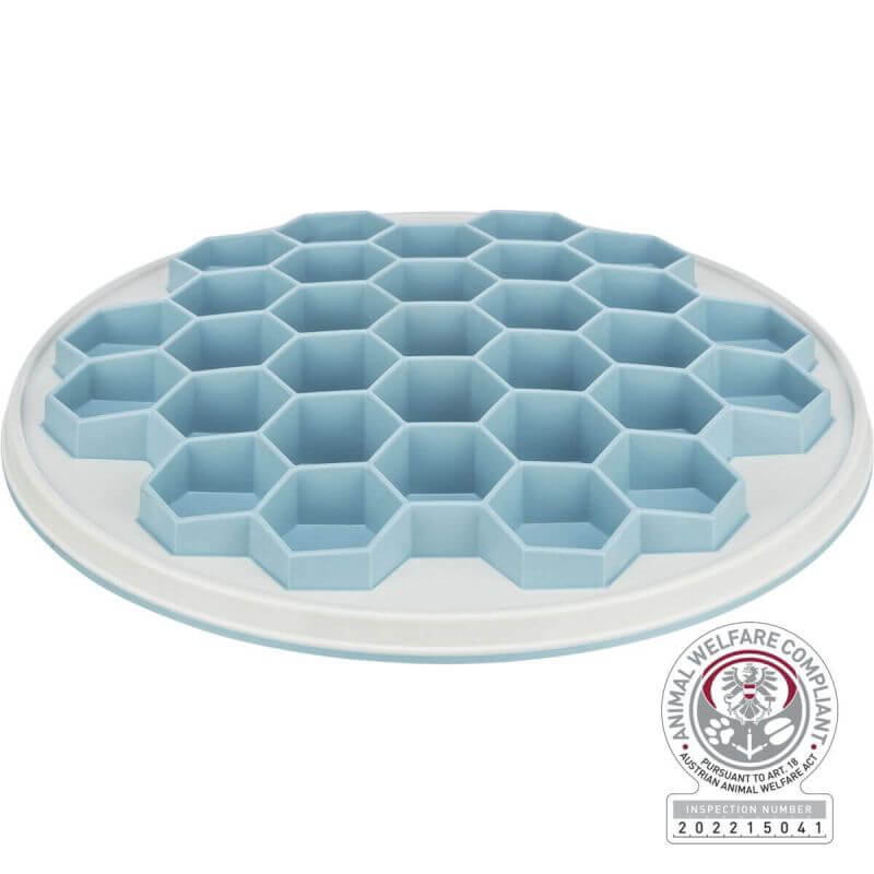 Slow Feeding plateau hive, en plastique/TPR/TPE, ø 30 cm, gris/bleu