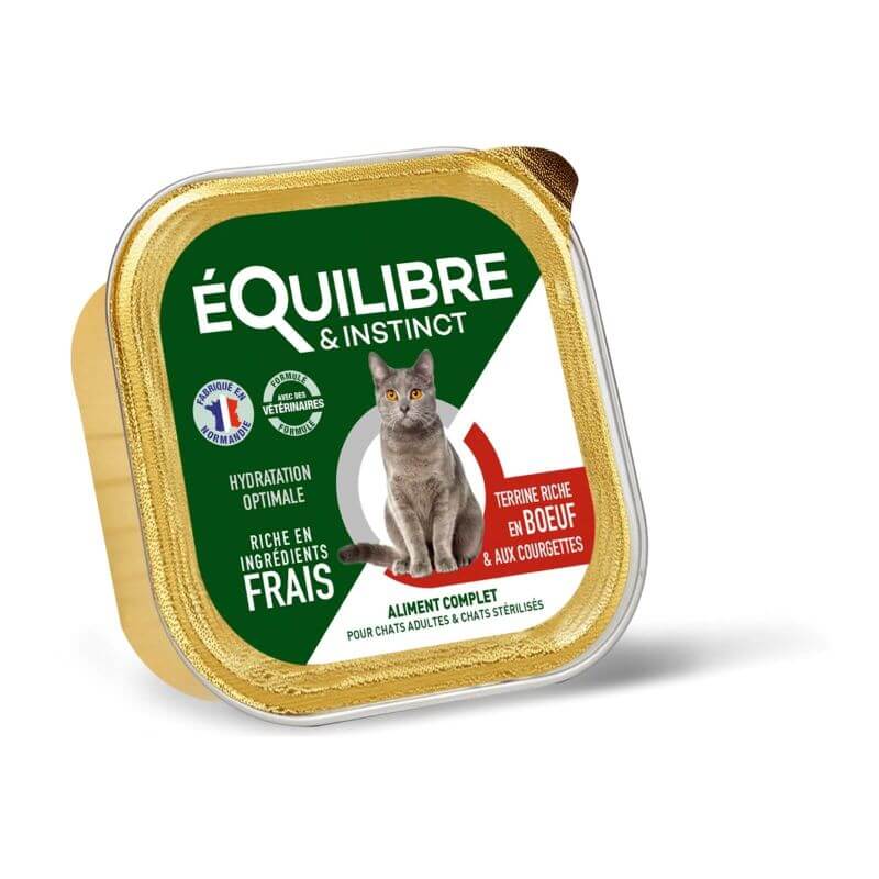 EQUILIBRE TERRINE CHAT STERILISE BOEUF & COURGETTES 85gr EQUILIBRE TERRINE CHAT STERILISE BOEUF & COURGETTES 85gr