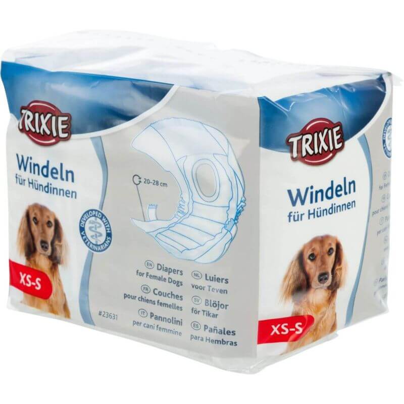 Couches pour chiens femelles, XS–S: 20–28 cm, 12 Pcs Couches pour chiens femelles, XS–S: 20–28 cm, 12 Pcs