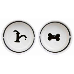 Set gamelles, en céramique/métal, 2 × 0,25 l/ø 13 cm/27 × 7 × 14 cm, blanc/noir