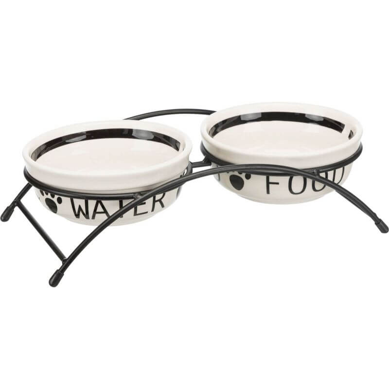 Set gamelles, en céramique/métal, 2 × 0,6 l/ø 15 cm/32 × 9 × 15 cm, blanc/noir Set gamelles, en céramique/métal, 2 × 0,6 l/ø 15 cm/32 × 9 × 15 cm, blanc/noir