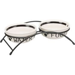 Set gamelles, en céramique/métal, 2 × 2,6 l/ø 25 cm/54 × 12 × 24 cm, blanc/noir