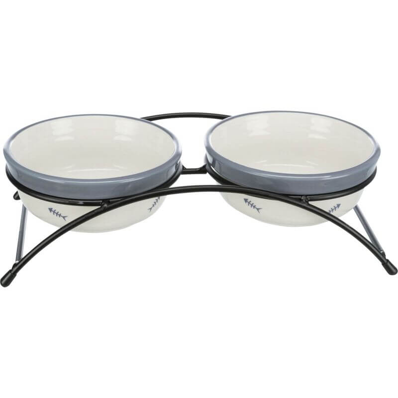 Set gamelles, en céramique/métal, 2 × 0,3 l/ø 12 cm/26 × 7 × 14 cm, blanc/bleu-g Set gamelles, en céramique/métal, 2 × 0,3 l/ø 12 cm/26 × 7 × 14 cm, blanc/bleu-g