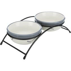 Set gamelles, en céramique/métal, 2 × 0,3 l/ø 12 cm/26 × 7 × 13 cm, gris clair/v
