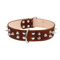 COLLIER CUIR CLOU 45MM 56/68 MARRON