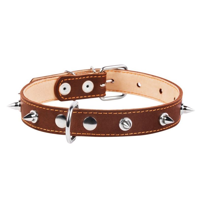COLLIER CUIR CLOU 25MM 38/50 MARRON