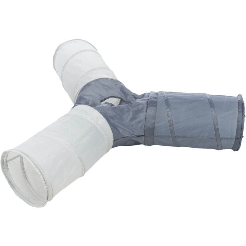 Tunnel de jeu, 4 entrées + ressort, nylon, 3 × ø 22 × 50 cm, gris foncé/gris cla Tunnel de jeu, 4 entrées + ressort, nylon, 3 × ø 22 × 50 cm, gris foncé/gris cla