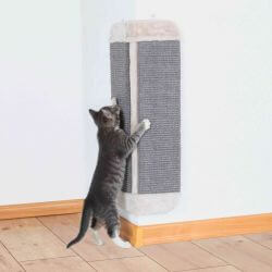 Griffoir pour coins, tapis sisal/peluche/catnip, 32 × 60 cm, gris/gris clair