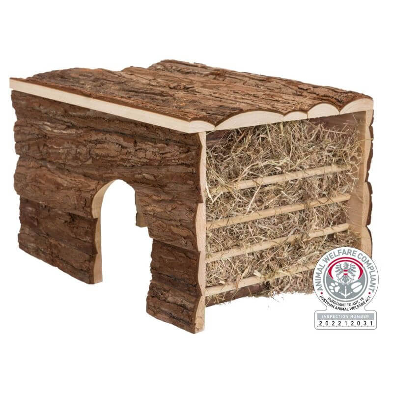 Maison Ila 2 sorties/râtelier, en bois d'écorce, 40 × 25 × 29 cm Maison Ila 2 sorties/râtelier, en bois d'écorce, 40 × 25 × 29 cm