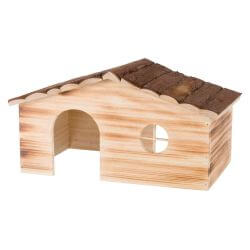 Maison Ragna 2 sorties, en bois d'écorce/flammée, 35 × 18 × 20 cm
