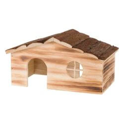 Maison Ragna 2 sorties, en bois d'écorce/flammée, 35 × 18 × 20 cm