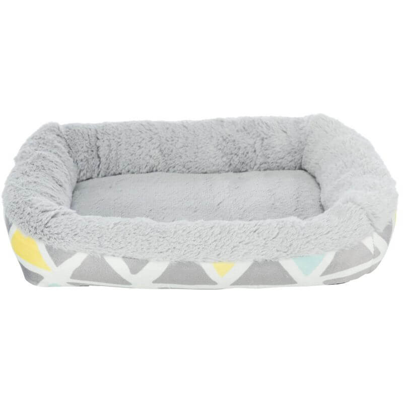 Lit douillet Sunny, carrés, en peluche, 30 × 6 × 22 cm, multicolore/gris