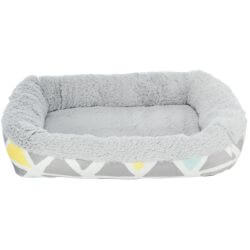 Lit douillet Sunny, carrés, en peluche, 38 × 7 × 25 cm, multicolore/gris