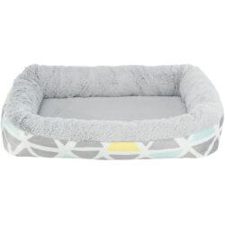 Lit douillet Sunny, carrés, en peluche, 38 × 7 × 25 cm, multicolore/gris