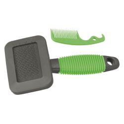 Brosse doux, en plastique/poils en métal, 7 × 13 cm, vert