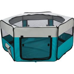 Enclos + filet/base, cochons d'Inde, en polyester, ø 130 × 55 cm, turquoise/gris