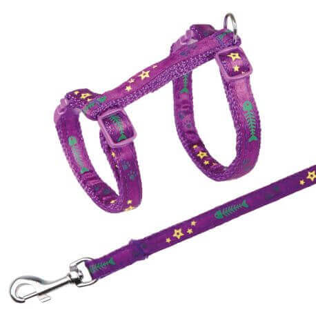 Harnais chat avec laisse, bande motif arête, 23–39 cm/10 mm, 1,20 m Harnais chat avec laisse, bande motif arête, 23–39 cm/10 mm, 1,20 m