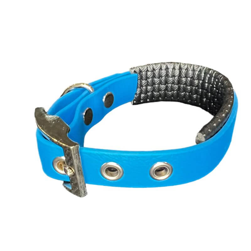 Collier pour Chien rembourré bleu en matière BioThane®, Largeur 19mm , taille XXS