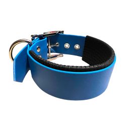 Collier pour Chien rembourré bleu en matière BioThane®, Largeur 38mm , taille S