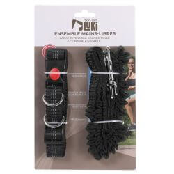 KIT CEINTURE + LAISSE EXTENSIBLE 120/180 NOIR REFLECHISSANT