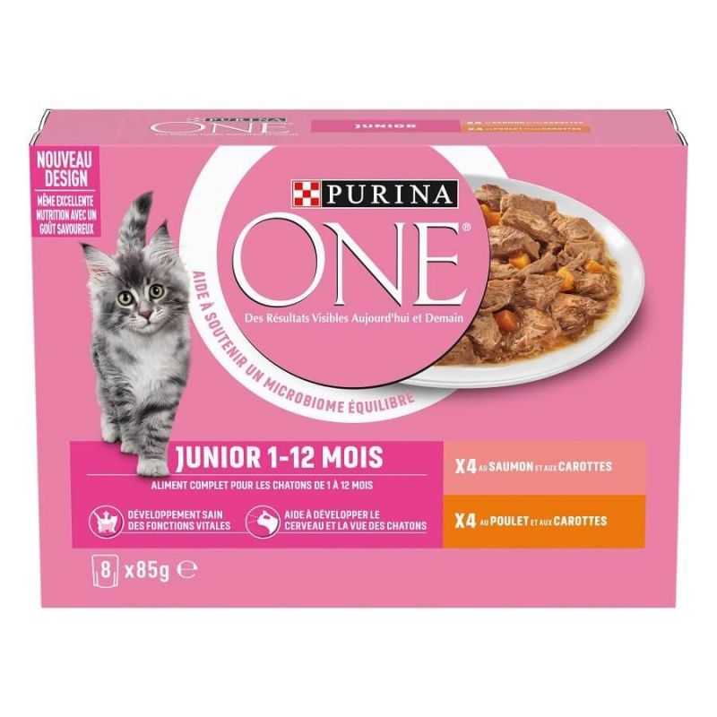 PURINA ONE Chat Kitten&nbsp;Effilés Sauce Saumon Poulet 8x85g