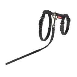 HARNAIS + LAISSE GRAND CHAT NOIR 34/57cm+120cm