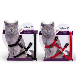HARNAIS + LAISSE GRAND CHAT ROUGE 34/57cm+120cm