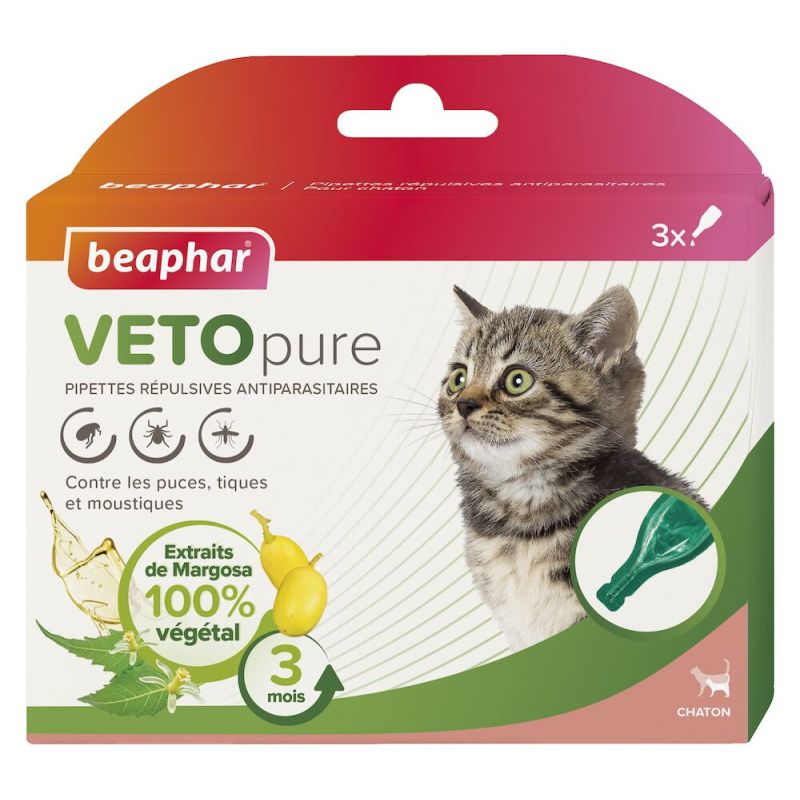 PIPETTES REPULSIVES ANTIPARASITAIRES VETOPURE CHATON 3x0.4ml