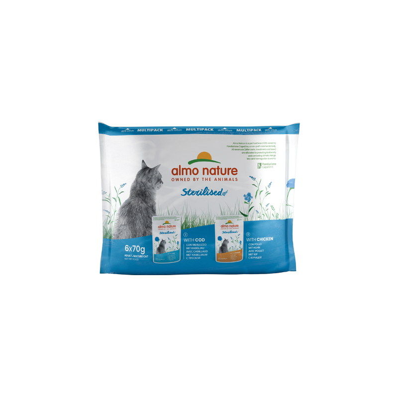 ALMO CHAT HOLISTIC FONCTIONNEL STERI CABILLAUD/POULET 6x70gr