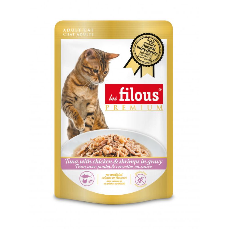 POCHON FILOUS CHAT THON POULET CREVETTES EN SAUCE 80gr