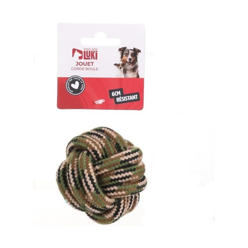 JOUET CORDE BOULE KAKI 6cm