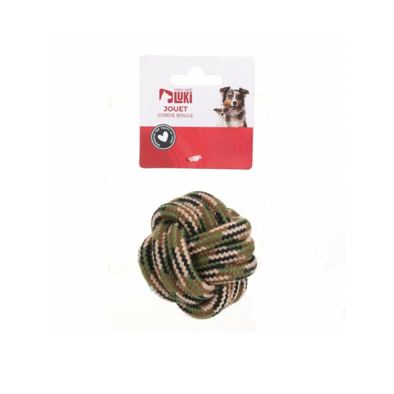 JOUET CORDE BOULE KAKI 10cm