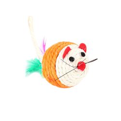 SISAL MOUSE W/FEATHERS 15cm(diam.6.5cm)