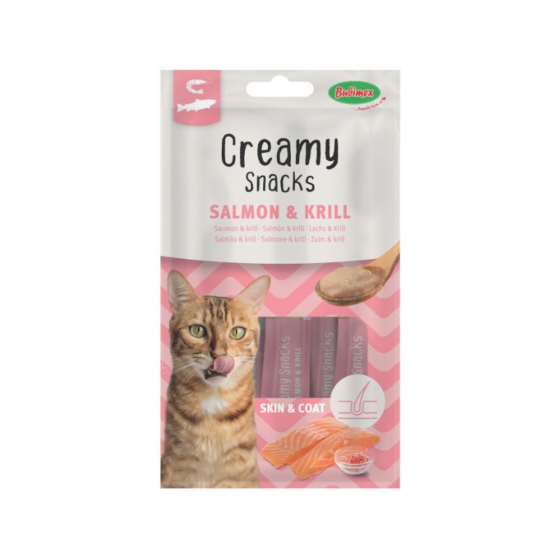 Creamy Snacks Chat SKIN & COAT x4. saumon/krill. 60g