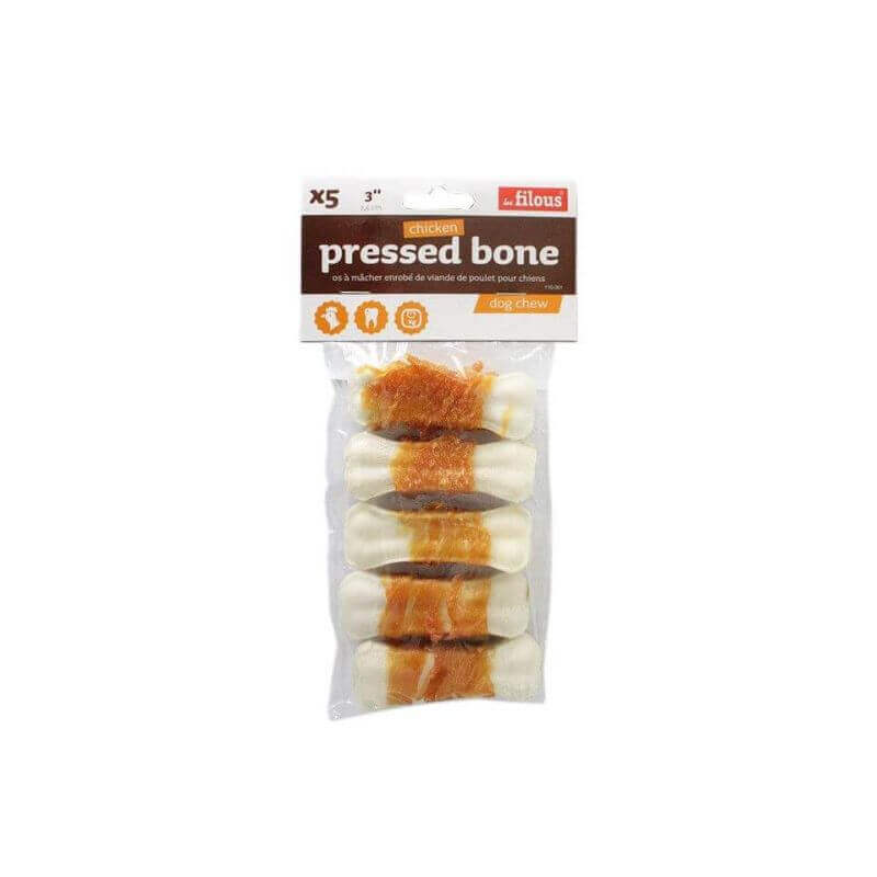 5 os à mâcher enrobé de viande de poulet 7cm