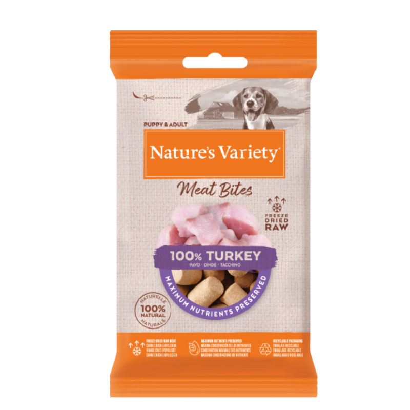 NV chien Freeze Dried Snack Meat Bites Dinde 20g