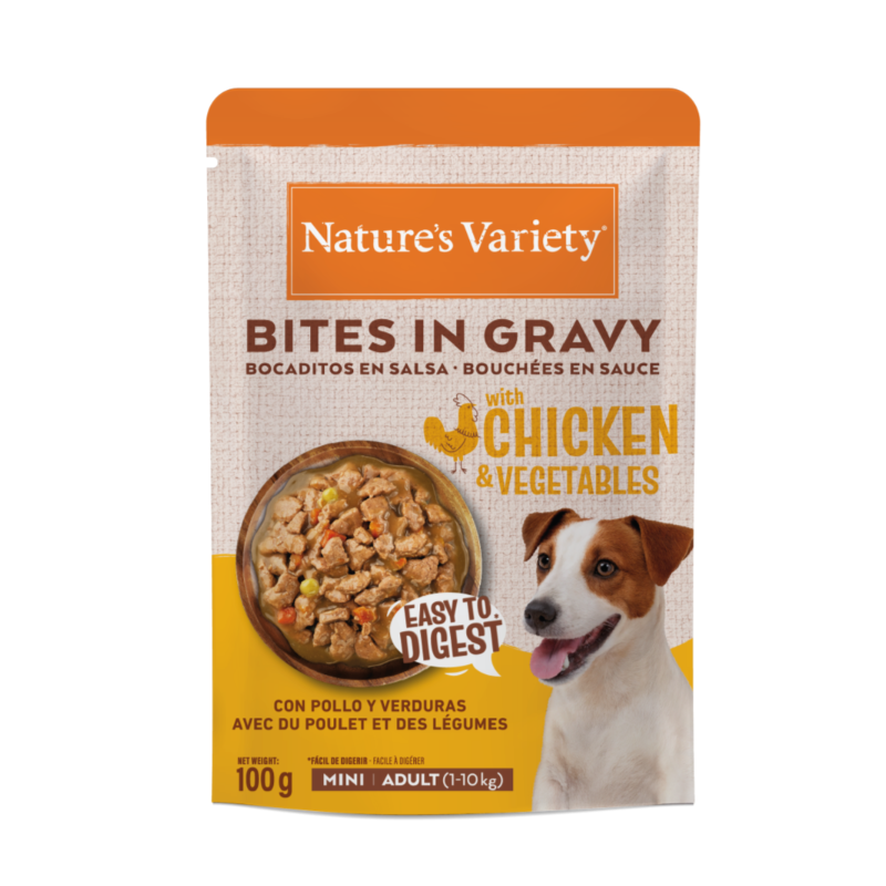 NV chien Bouchées en sauce Mini Poulet et Légumes 100g