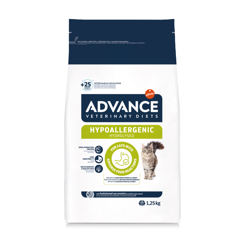 Sac Advance Veterinary Diets Hypoallergenic chat 1,25 kg — croquettes allergie alimentaire protéines hydrolysées Sac Advance Veterinary Diets Hypoallergenic chat 1,25 kg — croquettes allergie alimentaire protéines hydrolysées