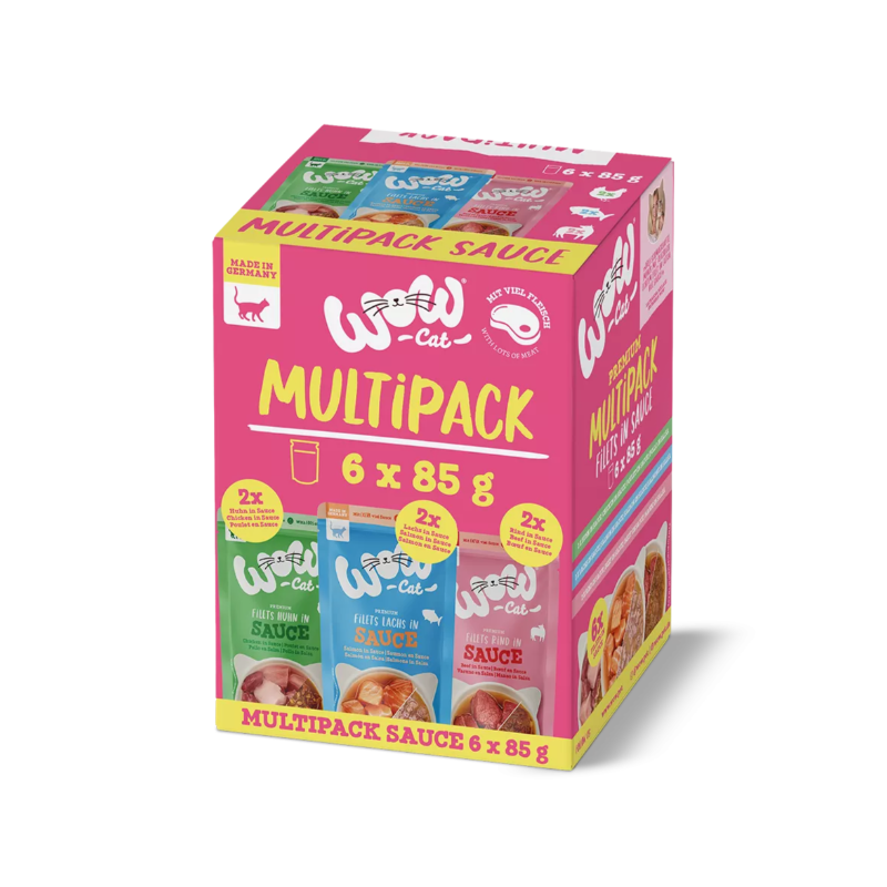 WOW CAT Sauce Adulte Multipack 6 x 85 g poulet bœuf saumon