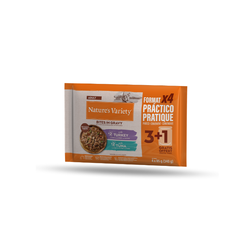 NV Chat pochon bouchées en sauce Dinde et Thon 4x85 g