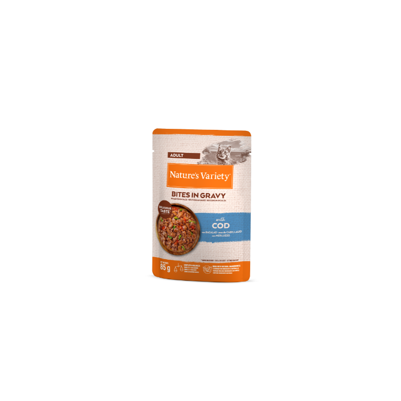 NV chat Pochon bouchées en sauce Cabillaud 85g