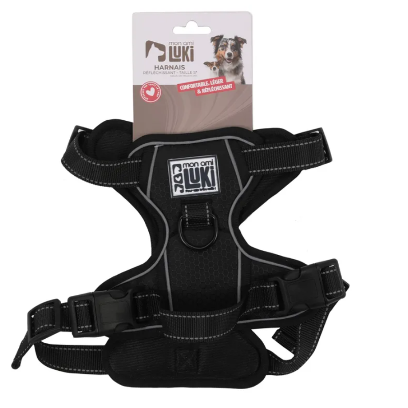 HARNAIS REFLECHISSANT NOIR CHIEN TAILLE S