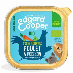 Barquette chiot Poulet et poisson bio 100g Edgar Cooper
