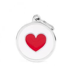 Médaille Charms Cœur Blanc fond rouge