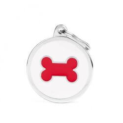 Médaille Charms os blanc fond rouge
