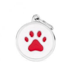 Médaille Charms patte rouge fond blanc