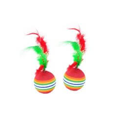 2 balles pour chat Rainbow avec plumes